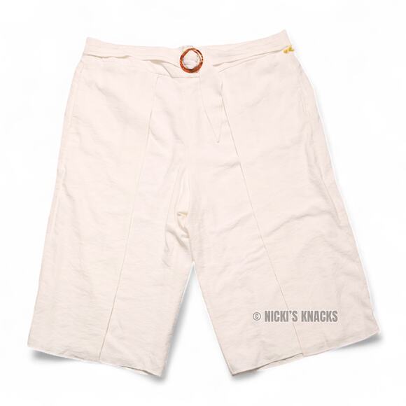 CeCe Wide Leg Cropped Belted Pants Soft Ecru Off White Lightweight Size 20W - Picture 2 of 12